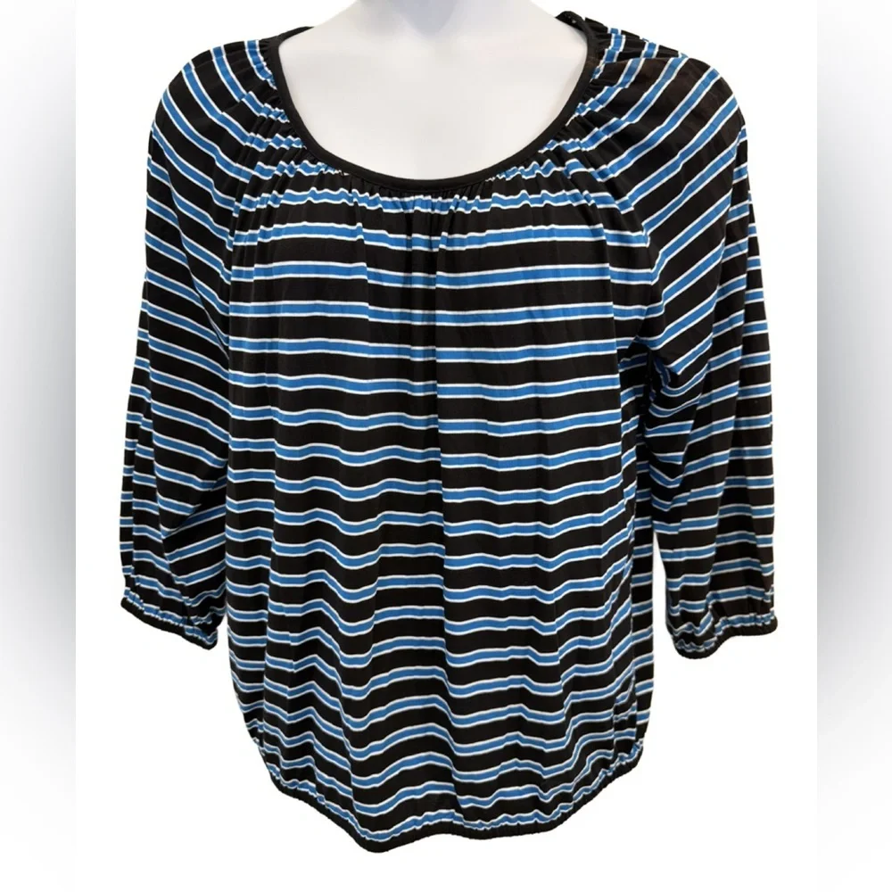 Michael Kors Black and Blue Striped Blouse